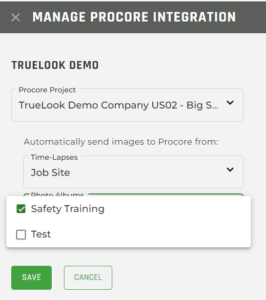 Manage Procore Integration window