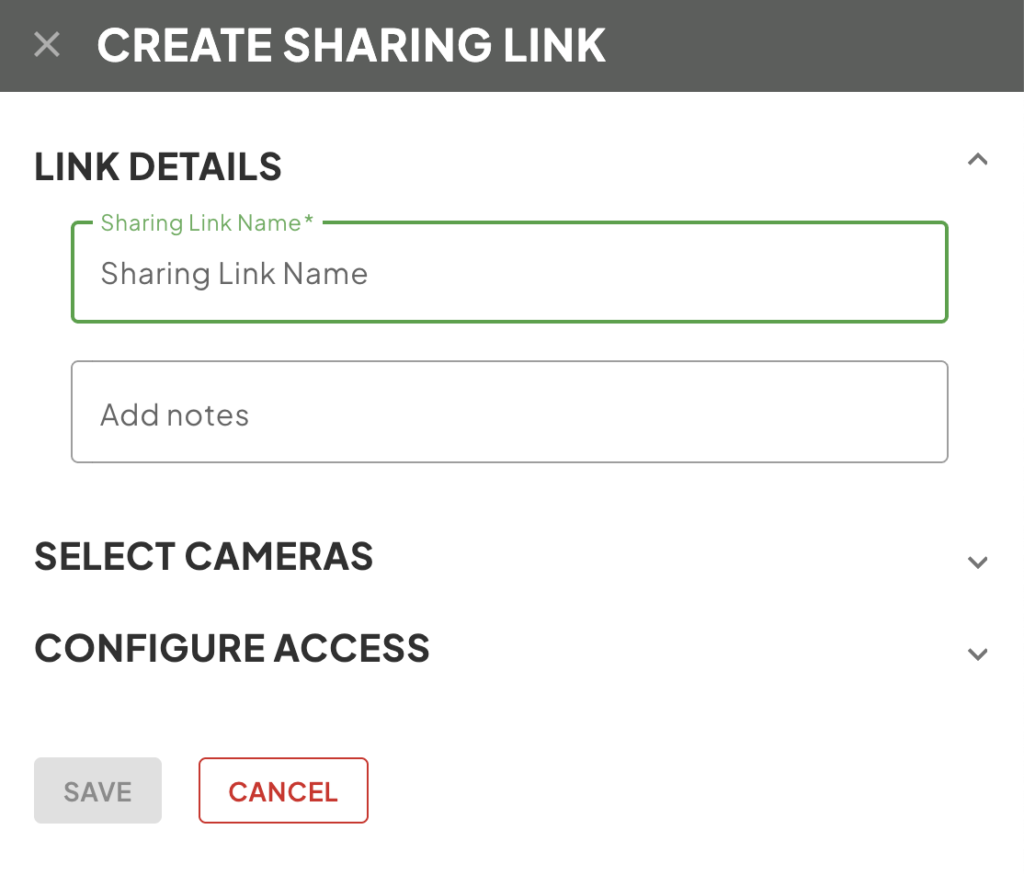 Create Sharing Link Window