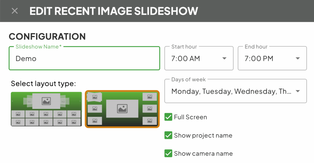 Edit Recent Slideshow window