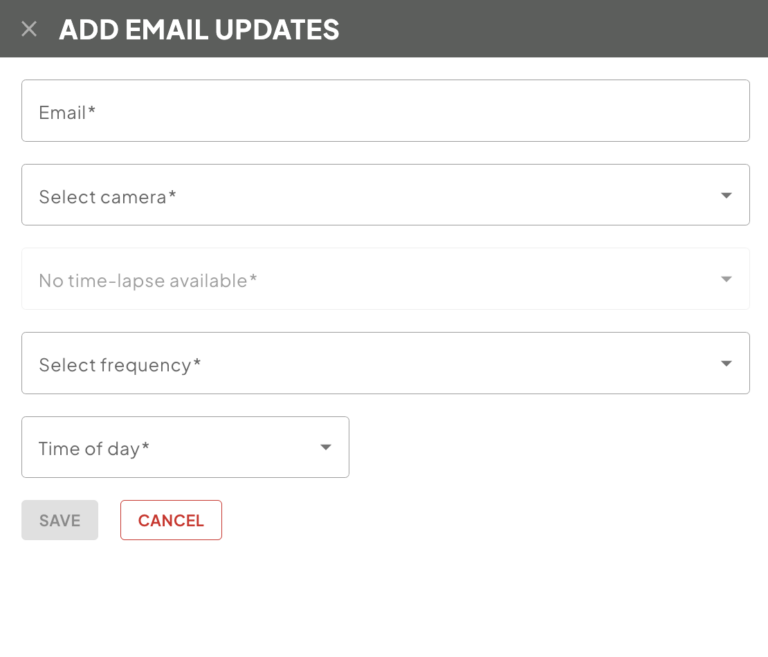 Add Email Updates window