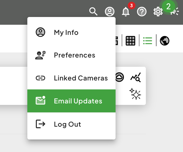 Account Menu - Email Updates