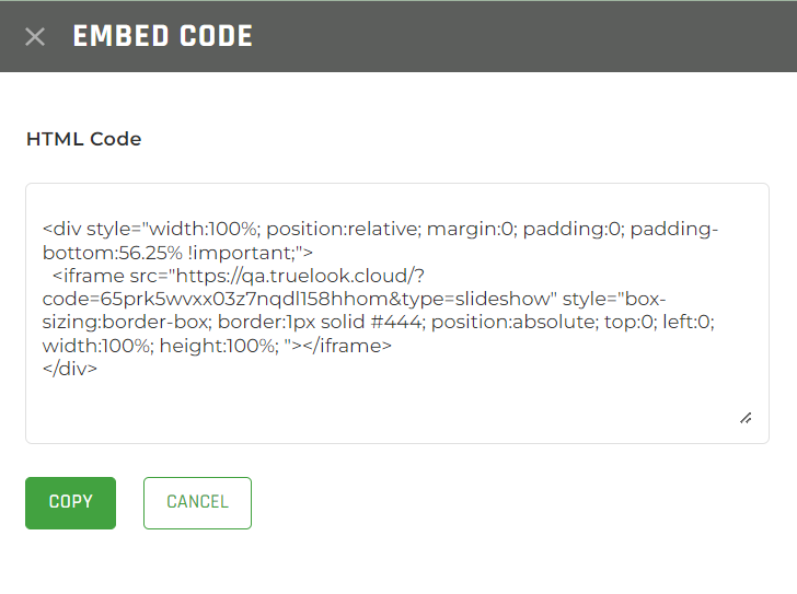 Embed Code Window