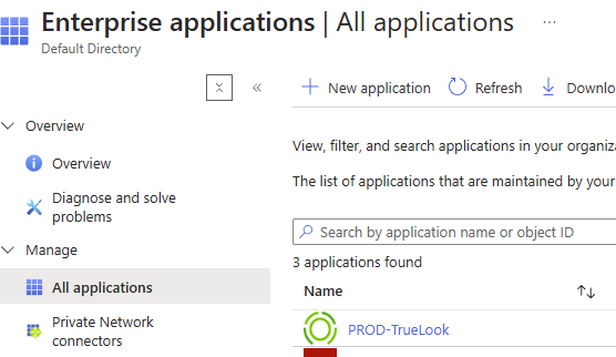 Microsoft Enterprise Applications screen