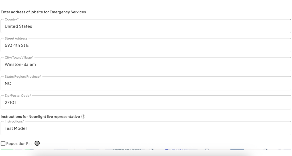 Jobsite Monitoring Verify Address Screen