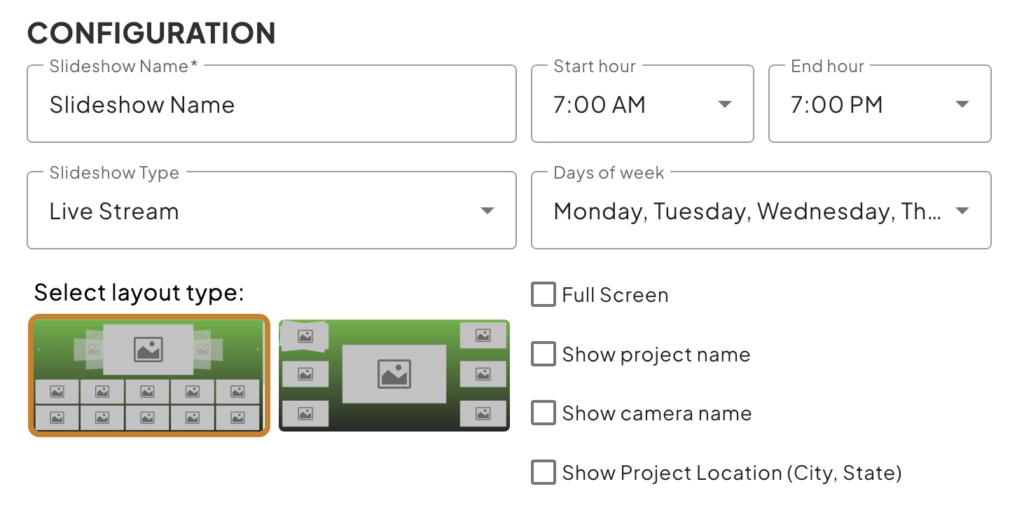 Live Slideshow Configuration