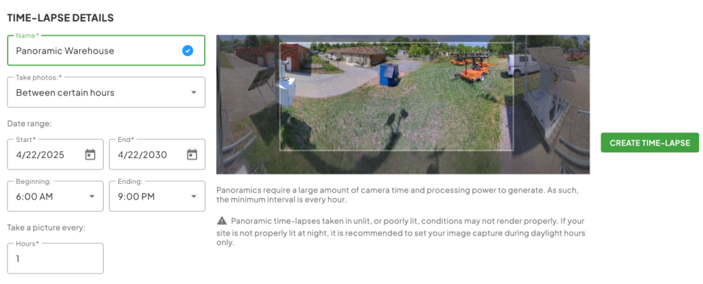Panoramic Create Time-Lapse Options