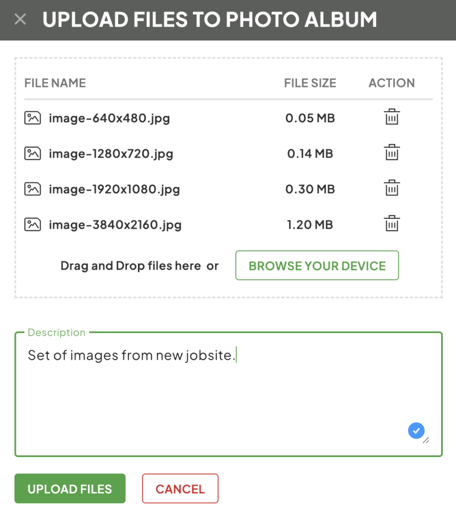 Photo Album Upload WIndow