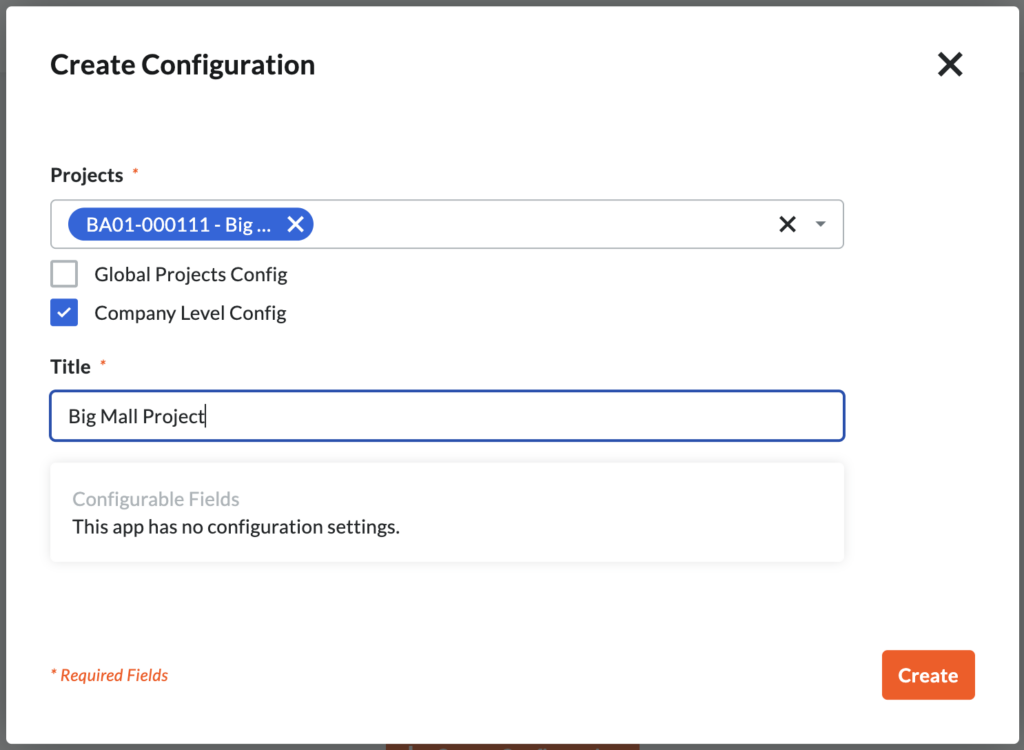 Procore Configuration Menu