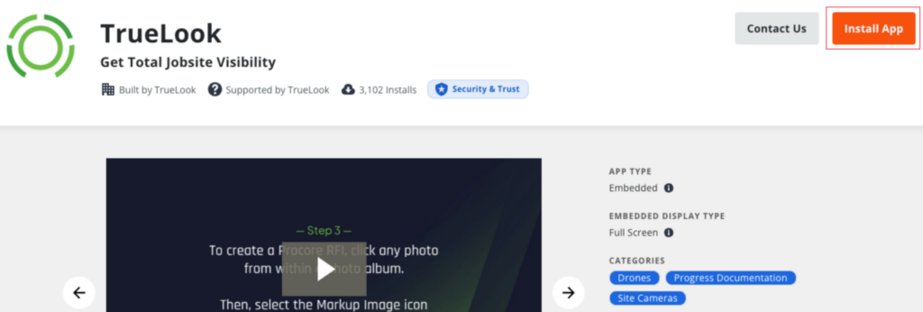 Procore App Install Page