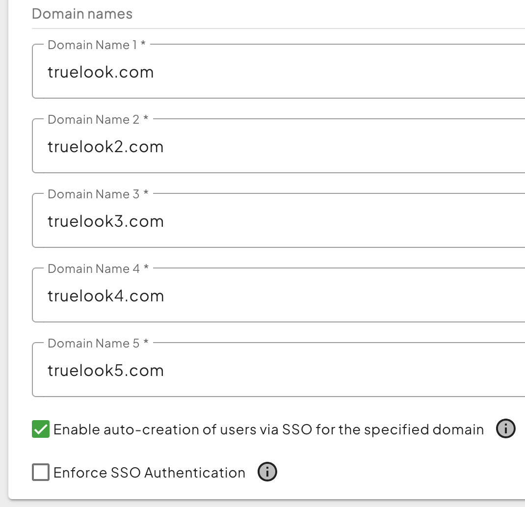 TrueLook SSO Menu - Domain Names