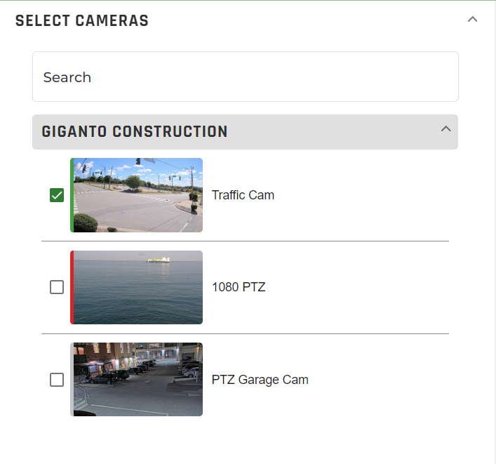 Select Cameras Window