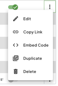 Sharing Link Edit Menu