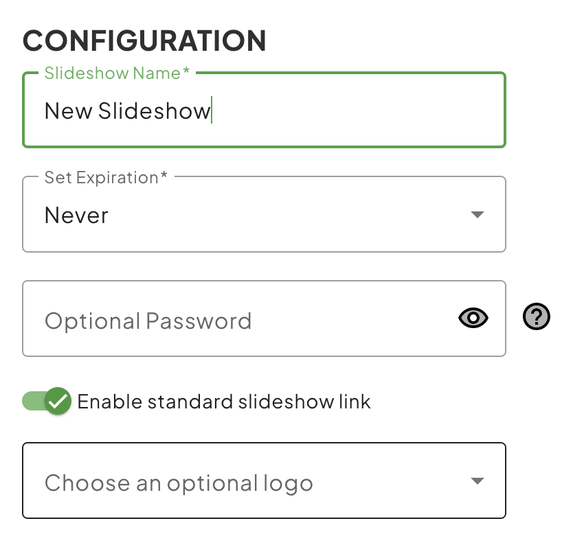 Standard Slideshow Configuration Options