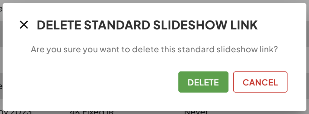 Standard Slideshow Delete Confirmation