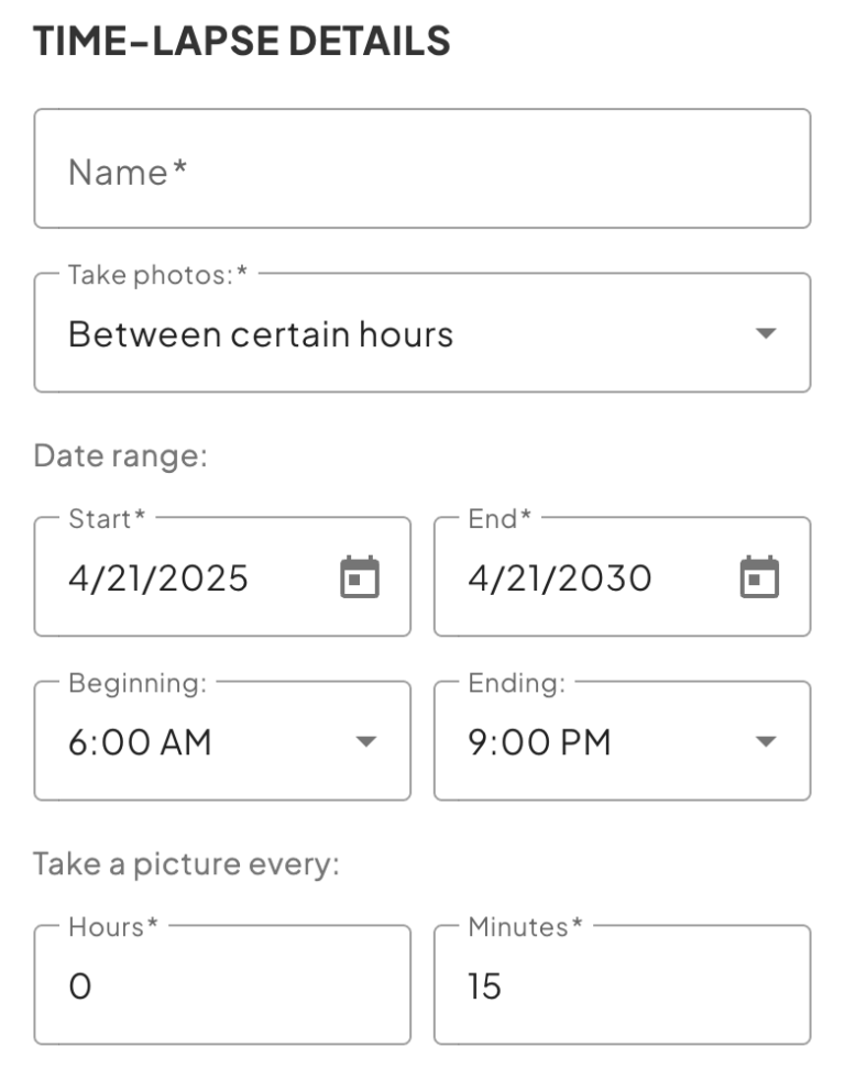 Time-Lapse Details screen