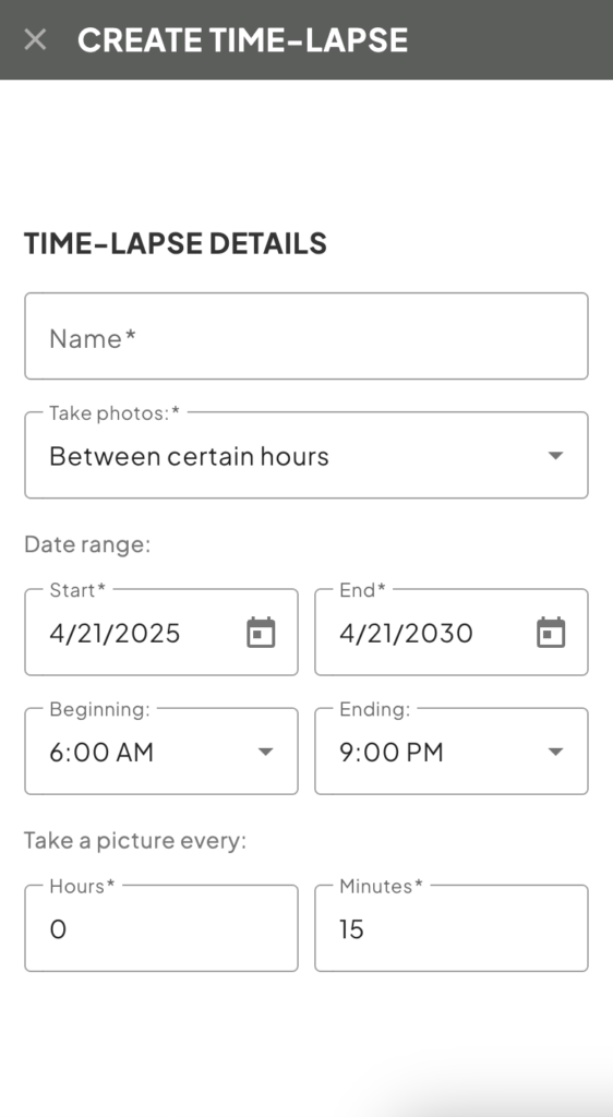 Create Time-Lapse Options