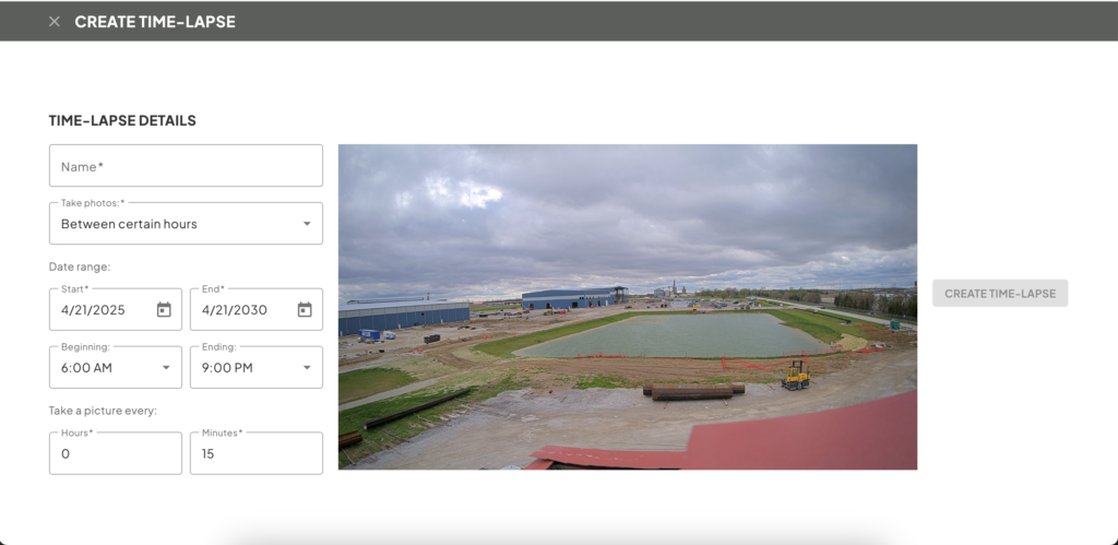 Time-Lapse setup screen