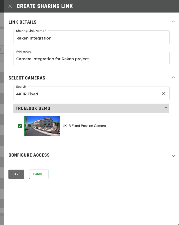 TrueLook Sharing Link Window