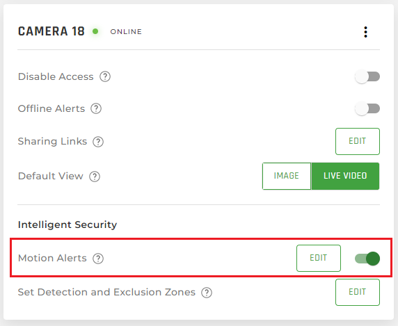 Motion Alerts toggle