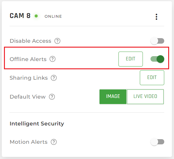 Offline Alerts toggle